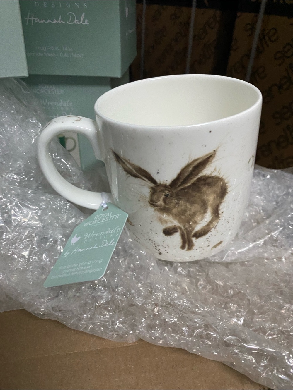 Royal Worcester White Ceramic Mug with Brown Hare Illustration
